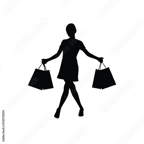Shopper walking with shopping bags happily in cheerful everyday moment Vector illustration