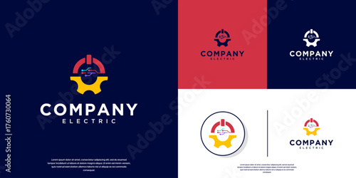 logo with gear and electrical network concept, smart energy services, graphic design template.