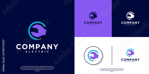 electrical repair service logo, wrench and cable symbol, illustration template design.