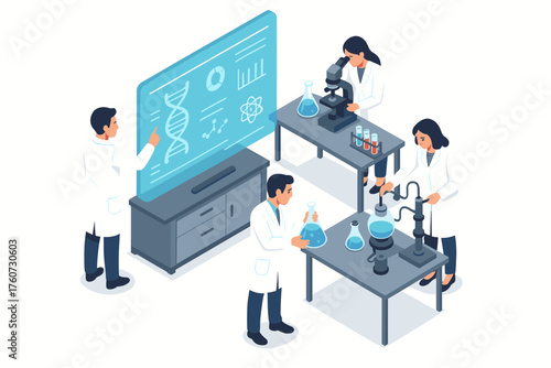 Diverse scientists conducting experiments in laboratory setting