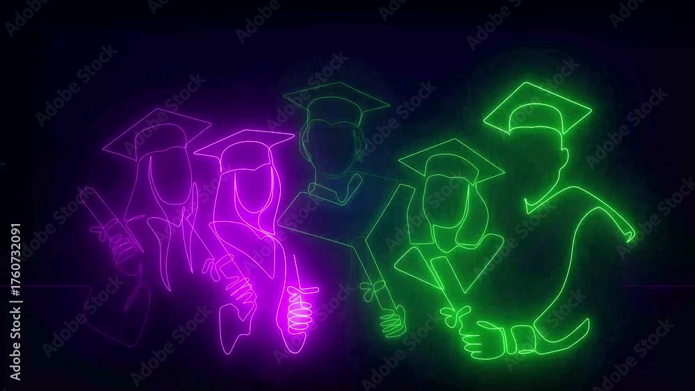 4k animation graduation gown and cap group happy graduates students use ...