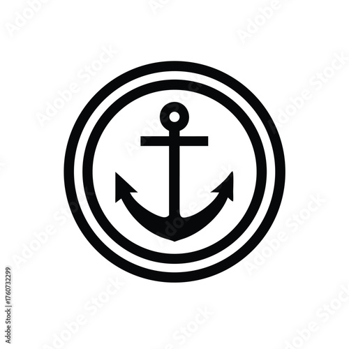 Minimal anchor logo merged with circular frame in modern simple style Vector illustration