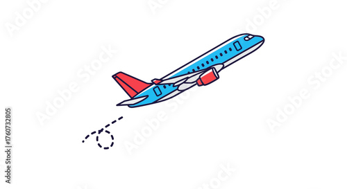 plane taking off with dotted lines for transportation themes showing travel concept depicting modern aviation illustrating air travel.