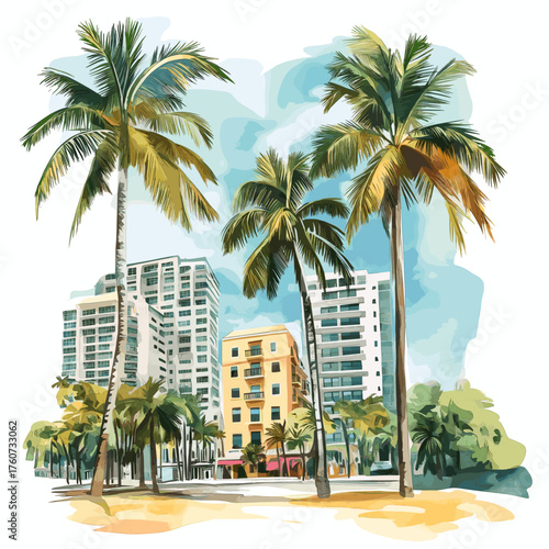 Miami. Miami hand drawn watercolor illustration