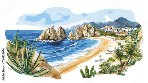 Los Cabos. Los Cabos hand drawn watercolor illustration