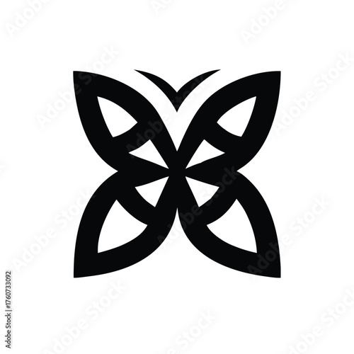 Stylized butterfly emblem logo in balanced symmetrical layout with clean lines Vector illustration