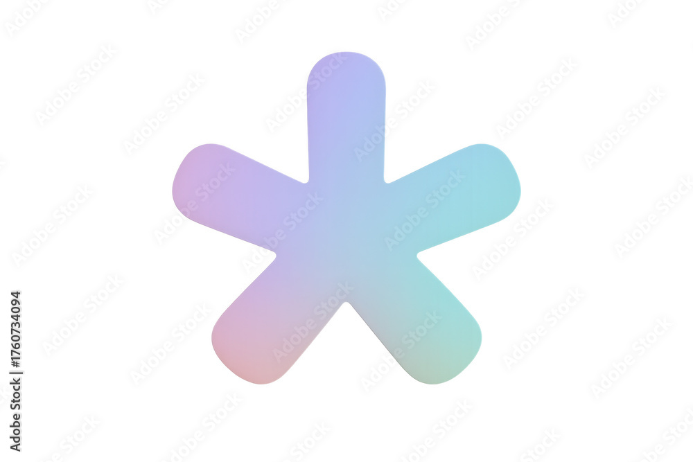 Obraz premium Asterisk symbol showing soft pastel gradient texture with iridescent colors on a transparent background