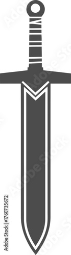 Medieval sword symbol icon in simple flat style. Weapon concept illustration for game, app, website, user interface. Vector graphic element for design