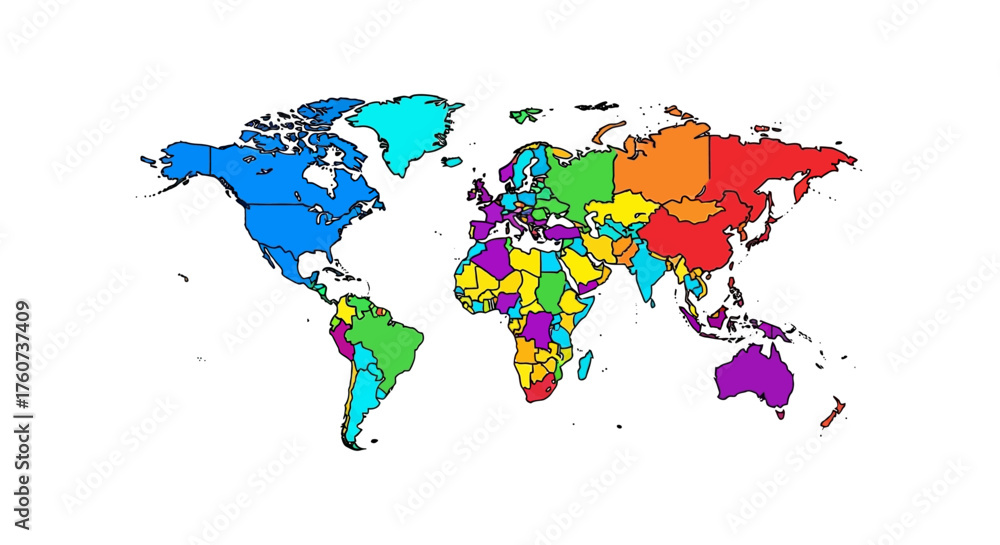 Fototapeta premium world map illustration highlighting global regions a colorful representation of continents and countries ideal for geographic education and international studies