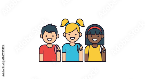 Vaccinated children showing arms with band-aids illustrating pediatric immunization success and disease prevention for school kids and public health awareness.