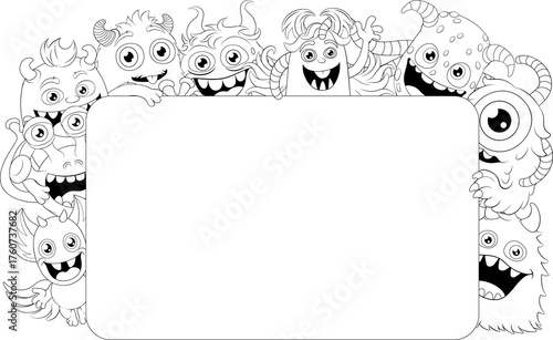 Cute Monsters Cartoon Aliens Friends Sign Frame