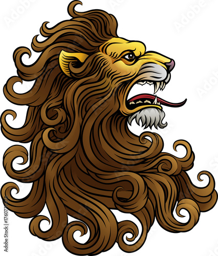 Lion Head Woodcut Etching V...