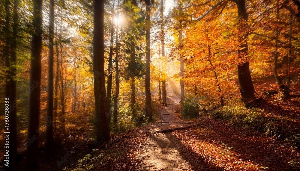 Obraz premium Beautiful Scenic Autumn Path Through The Woods