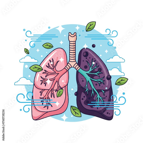 Healthy vs. Unhealthy Lungs: A contrasting illustration showcases the stark difference between healthy and damaged lungs, symbolizing the essence of respiratory health.