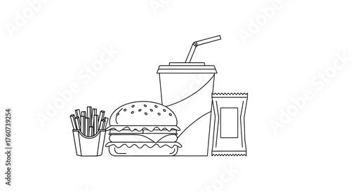 Fast Food Meal Line Art burger hamburger