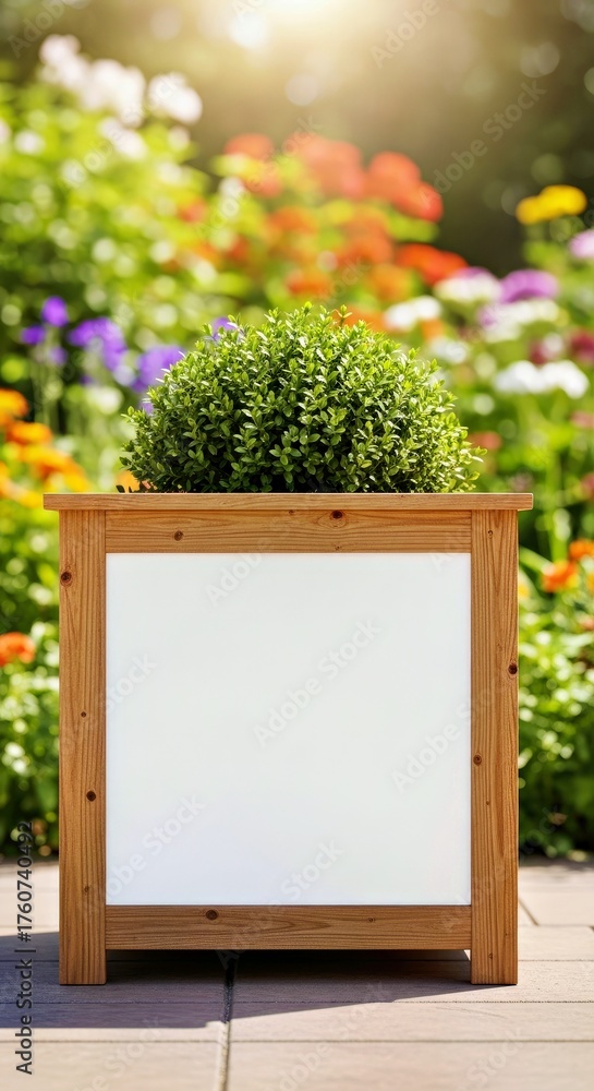 Fototapeta premium Earthy Garden Planter Box Mockup Vibrant Background Outdoor Natural Home Decor Display