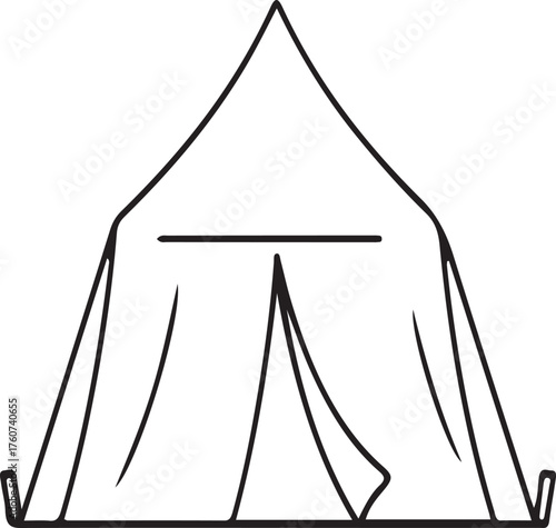 Simple outline drawing of an open tent for camping outdoor recreation and shelter providing protection from elements
