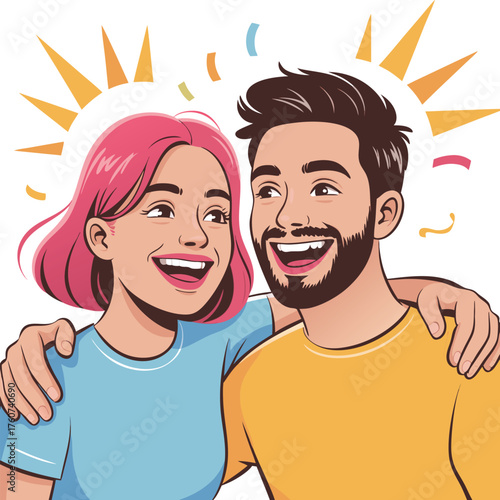 Smiling Cartoon Friends or Couple Laughing Together at a Party - Modern Vector Illustration of Joy and Celebration