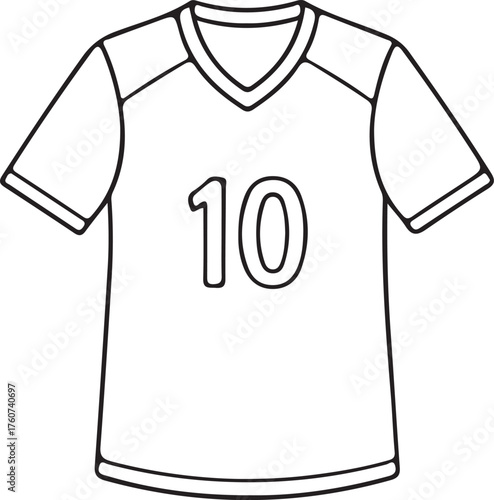 Simple outline drawing of a sports jersey with the number 10 on the front blank template for customization and design