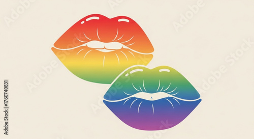 Illustration of rainbow lips, symbolizing lgbtq pride and love, with vibrant colors and a glossy finish