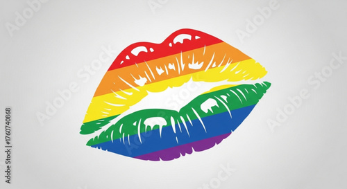 Illustration of rainbow lips, symbolizing lgbtq pride and love, with vibrant colors and a bold design