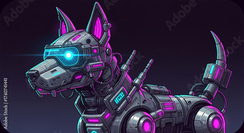 A futuristic robot dog with glowing accents, embodying advanced technology and artificial intelligence in a sleek design and modern aesthetic