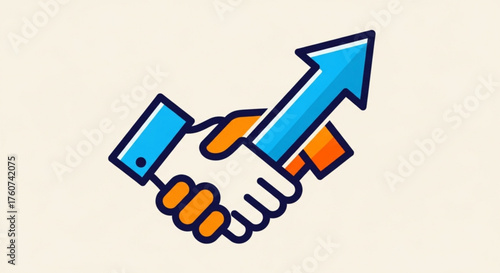 A handshake with an upward arrow, symbolizing a successful partnership, agreement, or deal, a modern and vibrant illustration
