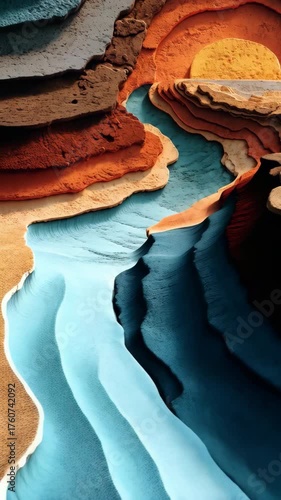 Layered Textures of Abstract Landscape with Sunset and Water