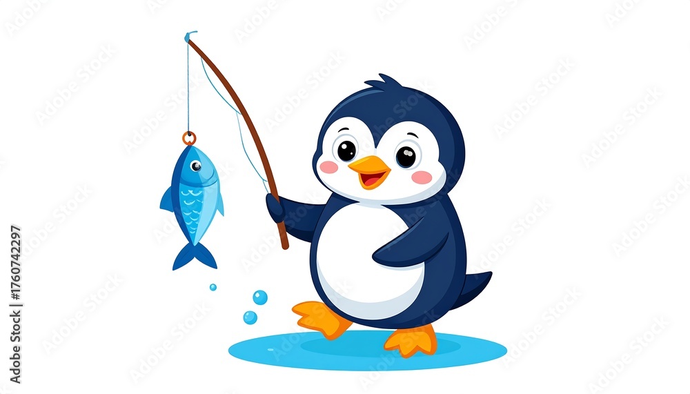 Naklejka premium Cute penguin fishing