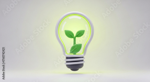 A light bulb with a green plant inside, symbolizing ecofriendly energy and sustainable solutions concept of green energy