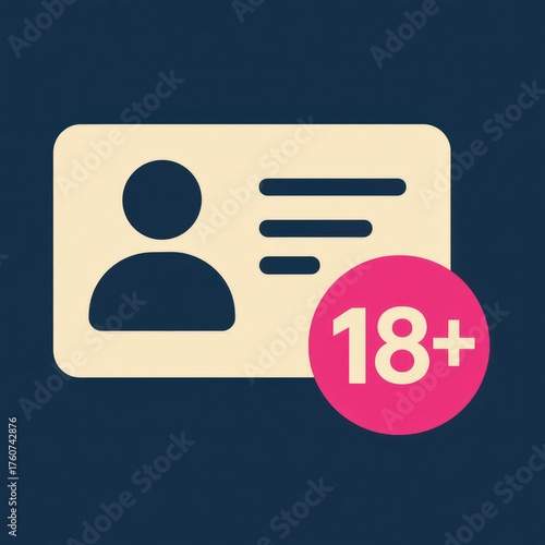 Creative digital representation of a virtual identity card emphasizing age verification alongside the iconic 18+ symbol showcasing maturity responsibility and the realm of adulthood