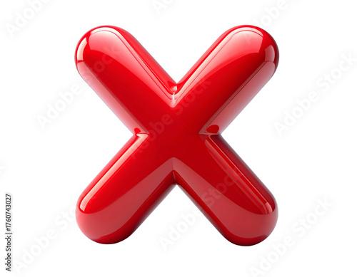A shiny red 3D X mark symbol representing concepts of negation, error, and cancellation, isolated on a clean white background