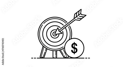 Target with arrow and dollar sign, representing financial goals, investment success, and achieving monetary targets