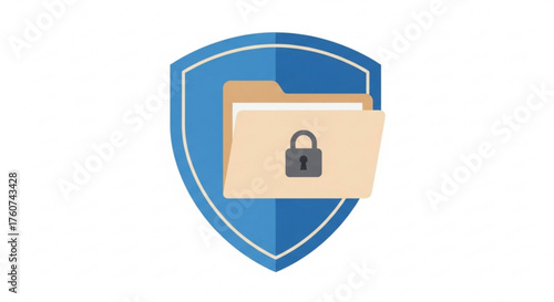 Folder with lock on shield, representing data security, privacy protection, and confidential information management online