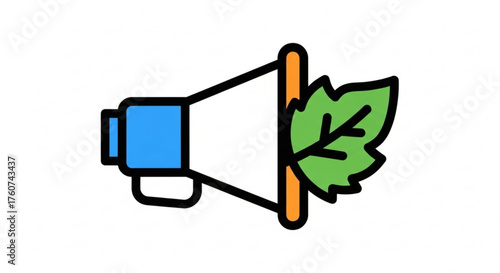 Megaphone with leaf, representing ecofriendly marketing, green initiatives, and sustainable communication for a better world