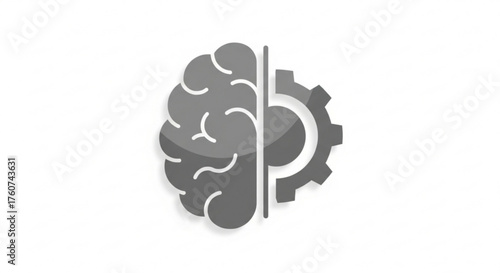 Illustration of a brain combined with a gear, representing artificial intelligence, machine learning, and cognitive technology