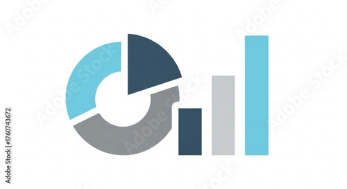 Infographic elements representing data analysis, statistics, and business performance with pie chart and bar graph icons