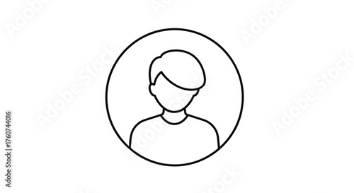 A simple line drawing of a persons head and shoulders in a circle, , representing user profile or avatar for social media