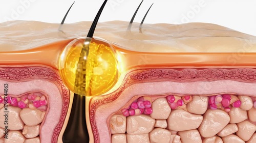 3D Human Skin with Acne and Pore Structure Showing Inflammation and Dermatology Concept