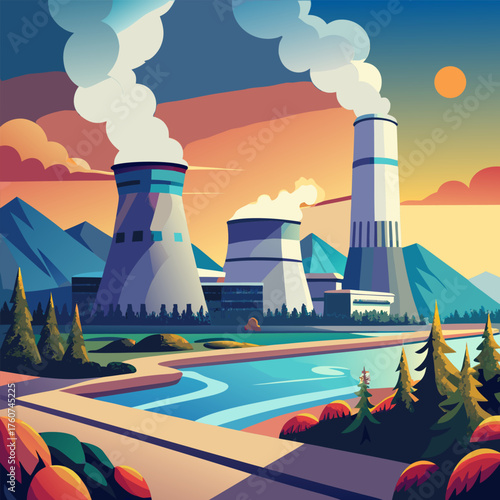 Factory Industrial, vector illustration.  Generative AI. 
