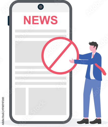 Businessman Appearing from Behind Newspaper Marked Dont Illustration of Alertness to Fake and Low Quality News
