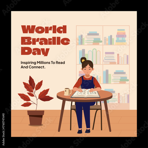 World Braille Day Inspiring Reading and Connection. Banner and social media post