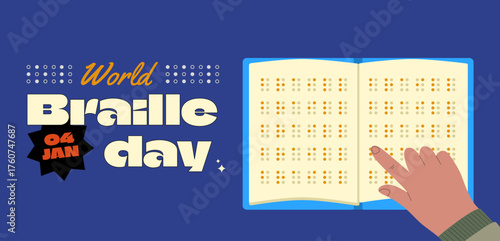 World Braille Day A Hand Reading Braille Text for Visually Impaired Awareness