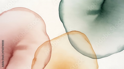 Abstract watercolor artwork with soft overlapping shapes in natural earth tone colors