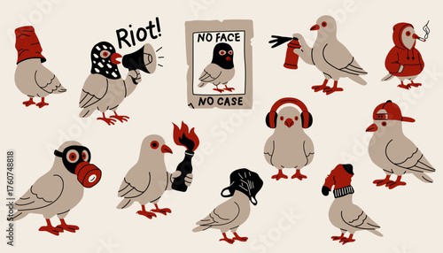 Funny Protest Pigeons with Street Art and Graffiti Style