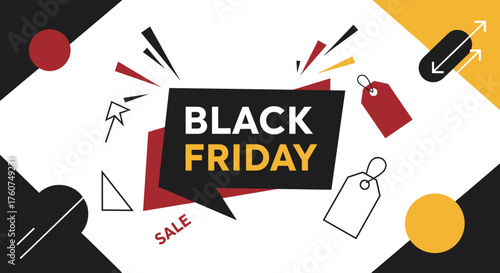 Black Friday sale banner in modern geometric style with price tags Advertising promotion background
