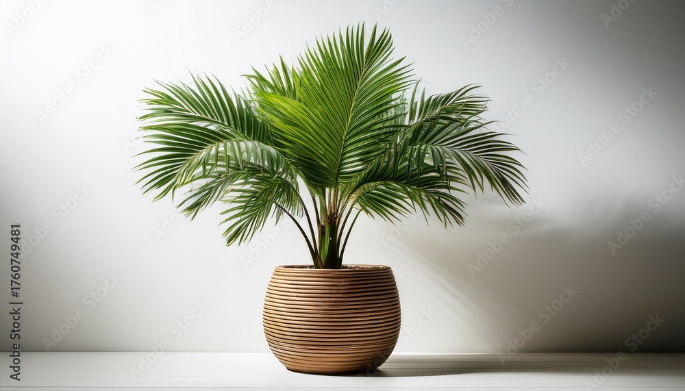 Obraz premium Potted Palm Tree On White Background A Touch Of Tropical Greenery For Your Space