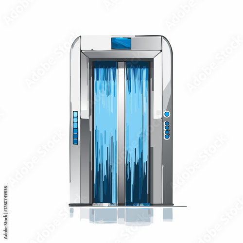 Modern elevator design with blue accents isolated on white background