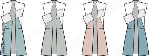 A versatile set of men's suit jacket illustrations in four different color palettes, a modern business fashion concept