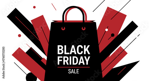 Black Friday Sale banner with dynamic shopping bag vector illustration